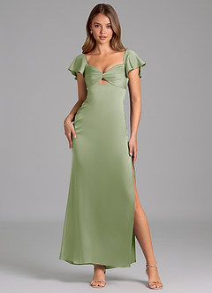 Azazie Demia 신부 들러리 드레스 쉬스 스윗하트 네크라인 스트레치 새틴 발목 길이 드레스 image1