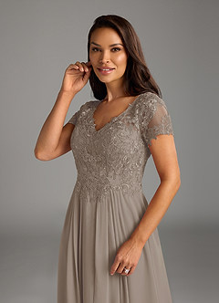 Azazie Dunja Abiti per la Madre della Sposa Abito A-Line in Chiffon con Scollo a V in Pizzo Taupe image6