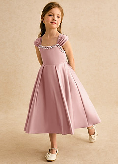 Azazie Yosemite Flower Girl Dresses Rose Gold Ball-Gown Sweetheart Neckline Matte Satin Dress image6