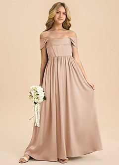 Azazie Hattie Junior English Rose A-Line Pleated Stretch Satin Dress image3
