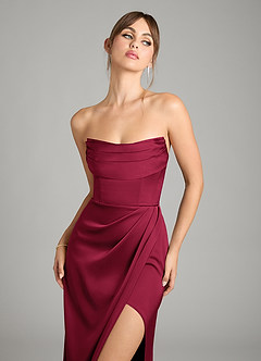 Azazie Johana Bridesmaid Dresses Burgundy Mermaid Off the Shoulder Stretch Satin Convertible Dress image2