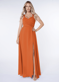 Azazie Nahrin At-home Try On Dresses Matcha A-Line V-Neck Pleated Chiffon Dress image1