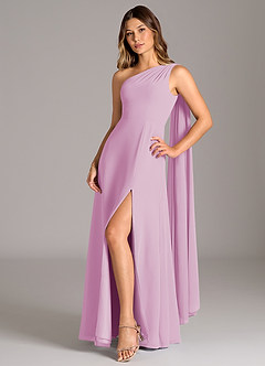 Azazie Tella Jurken voor bruidsmeisjes Jurk van Chiffon met A-Lijn One-Shoulder Snoep Roze image3