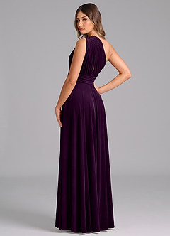 Azazie Charlize Bridesmaid Dresses Grape A-Line One Shoulder Velvet Dress image2