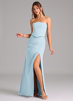 Azazie Jenine Brautjungfernkleider Meerjungfrau-Linie Schulterfrei Chiffon Kleid Himmelblau image3