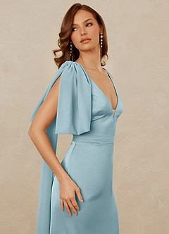 Christian Siriano Bridal for Azazie 1011 Bridesmaid Dresses Moody Blue Mermaid Bow Stretch Satin Dress image8