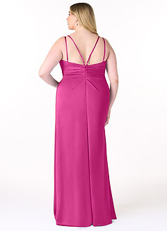 Azazie Aqua Brautjungfernkleider A-Linie V-Hals Gefaltet Stretch-Satin Kleid Fuchsia image2