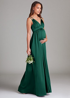 Azazie Emree vestidos de dama de honor de maternidad Vestido de Corte En A Con bolsillos Hasta el suelo Satén Elástico image4