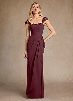 Azazie Belfast vestidos de madre de la novia Vestido de Cabernet de Malla de Recto con Encaje image1