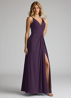 Azazie Maren Allure Abiti da Damigella Abito A-Line in Chiffon con Scollo a V in Pizzo Prugna image4