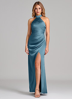 Azazie Karlotta Bridesmaid Dresses Bermuda Sheath Pleated Stretch Satin Dress image1
