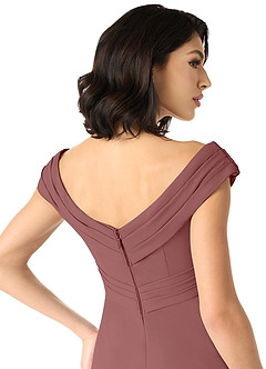 Azazie Evita Final Sale Desert Rose A-Line Off the Shoulder Stretch Crepe Dress image5