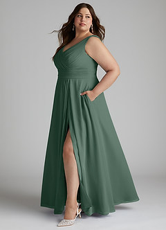 Azazie Karina Bridesmaid Dresses Sea Moss A-Line Pleated Chiffon Dress image7