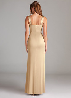 Azazie Denice Bridesmaid Dresses Champagne Sheath Pleated Stretch Satin Dress image2