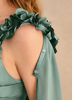 Azazie Rosita Girls Formal vestidos de niña de las flores Vestido de Eucalipto de Satin Mate de Corte en A con Plisado image7