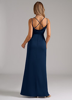 Azazie Callan Bridesmaid Dresses Dark Navy A-Line Pleated Stretch Satin Convertible Dress image2