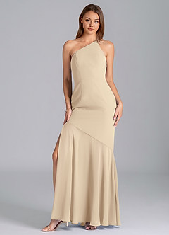 Azazie Tilla Bridesmaid Dresses Champagne Mermaid One Shoulder Chiffon Dress image4