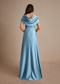 Azazie Branford vestidos de madre de la novia Vestido de Azul Acero de Satén Elástico de Corte En A con Plisado image3