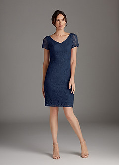 Azazie Lucilia Mother of the Bride Dresses Dark Navy Sheath Lace Dress image3