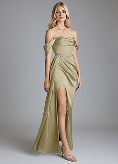 Azazie Amyra Bridesmaid Dresses Moss Green Mermaid Off the Shoulder Stretch Satin Convertible Dress image5