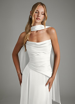 Azazie Gabriela Bridesmaid Dresses White A-Line Corset Stretch Satin Dress image5