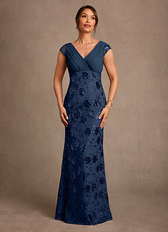Azazie Tabby Mother of the Bride Dresses Navy Sequins Sheath Pleated Sequins Dress image1