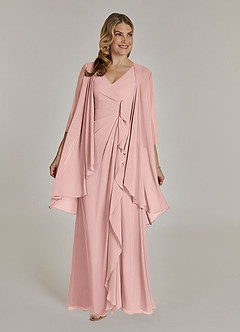 Azazie Manuella Mère de la mariée Robes Robe Trapèze en Mousseline de soie Col V plissé Rose Poudré image3