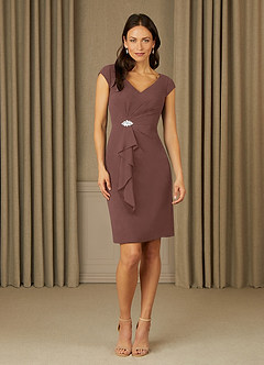 Azazie Nola Mother of the Bride Dresses Espresso Sheath V-Neck Pleated Chiffon Dress image1