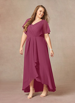 Azazie Eliza Mother of the Bride Dresses Mulberry A-Line V-Neck Pleated Chiffon Dress image3