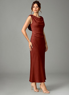 Azazie Kieryn Robes de demoiselle d'honneur Robe Sirène en Satin extensible Plissée Terracotta image3