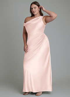 Azazie Emerson Bridesmaid Dresses Blushing Pink Mermaid Off the Shoulder Metallic Satin Dress image11