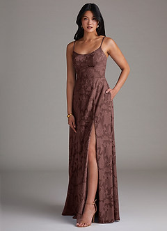 Azazie Moira Suknie dla druhen Linia A Rozcięcie z boku Kwiatowe wypalenie Do ziemi Sukienka image3