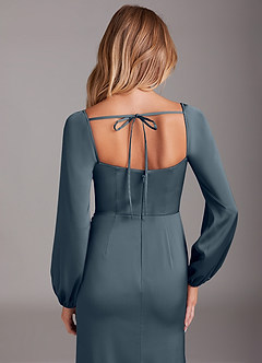 Azazie Charissa Bridesmaid Dresses Twilight Sheath Long Sleeve Stretch Satin Dress image2