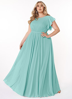 Azazie Daphne Modest Bridesmaid Dresses A-Line Ruffled Chiffon Floor-Length Dress image1