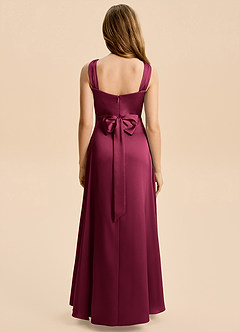 Azazie Kiki Junior Burgundy A-Line Bow Stretch Satin Dress image5