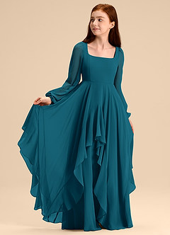 Azazie Clara Junior Abito A-Line in Chiffon Blusa Blu Inchiostro image7