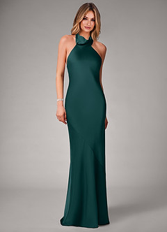 Azazie Velli Bridesmaid Dresses Pine Mermaid Stretch Satin Dress image4