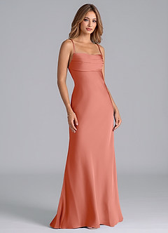 Azazie Seema Bridesmaid Dresses Salmon Pink Mermaid Corset Stretch Satin Dress image1