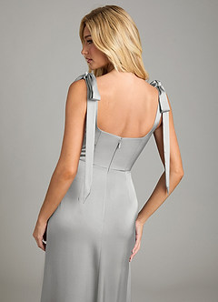 Azazie Frostine Vestidos de damas de honor Vestido de Plata de Satén Elástico de Corte en A con Lazo image6