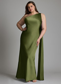 Azazie Juniper Bridesmaid Dresses Olive Mermaid One Shoulder Stretch Satin Dress image7