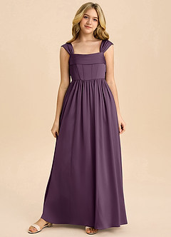 Azazie Hattie Junior Plum A-Line Pleated Stretch Satin Dress image8