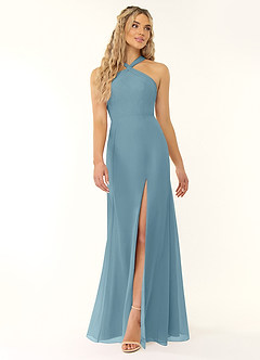 Azazie Rue Bridesmaid Dresses Moody Blue A-Line Halter Chiffon Dress image1