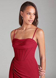 Azazie Amyra Bridesmaid Dresses Scarlet Sheath Off the Shoulder Chiffon Convertible Dress image2