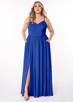 Azazie Cora Vestidos de damas de honor Vestido de Azul Real de Gasa de Corte en A con Plisado image6
