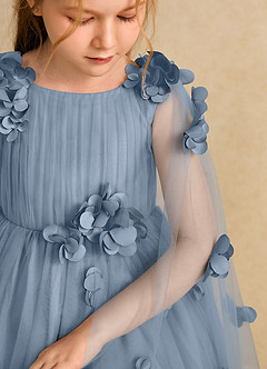 Azazie Staria Blumenmädchenkleider Ballkleid Gestreift Tüll Kleid Staubblau image10