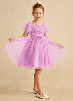 Azazie Queenie Robe Demoiselle D'honneur Fillette Robe Trapèze en Dentelle Rose Bonbon image5
