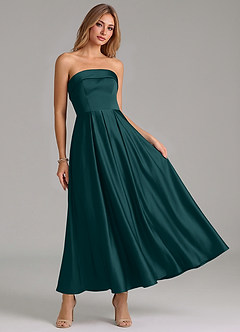 Azazie Lucienne Bridesmaid Dresses Pine A-Line Pleated Stretch Satin Dress image7