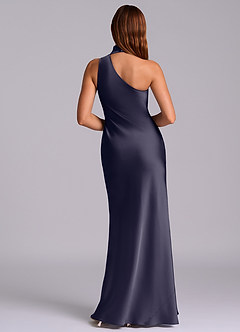 Azazie Seona Robes de demoiselle d'honneur Robe Sirène en Satin extensible Une épaule Bleu Orageux image4
