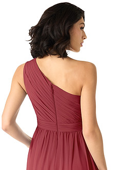 Azazie Mathilda Bridesmaid Dresses Pomegranate A-Line One Shoulder Chiffon Dress image5