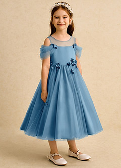 Azazie Juni Flower Girl Dresses Steel Blue Ball-Gown Pleated Tulle Dress image8